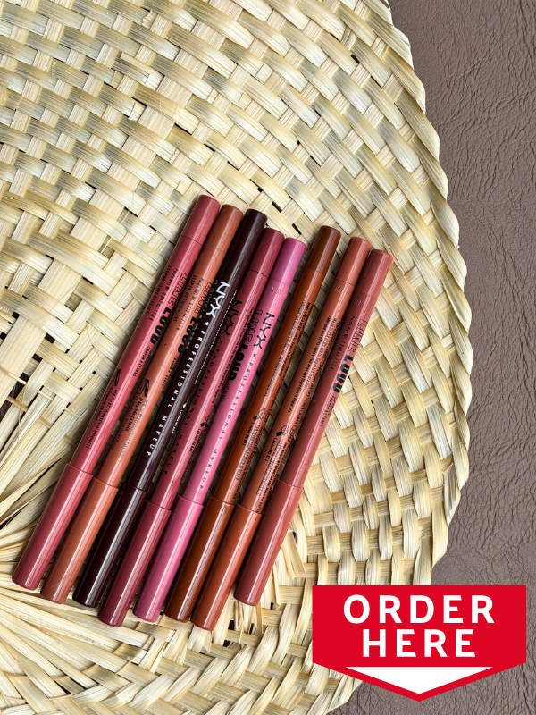 nyx line loud lip liners lined on rattan surface